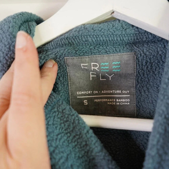 Free Fly Hoodie Womens Small Bamboo Fleece Pullover Sweatshirt Green Blue - Picture 4 of 5